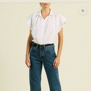 Trovata White Button-Up Blouse with Ruffle Sleeves